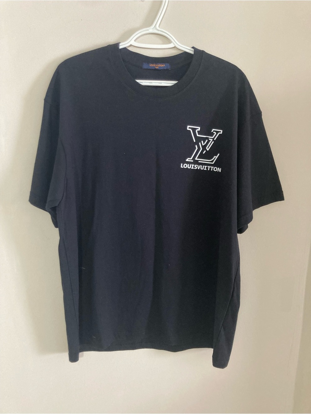 Louis Vuitton Black Crewneck T-Shirt with White LV Chest Logo